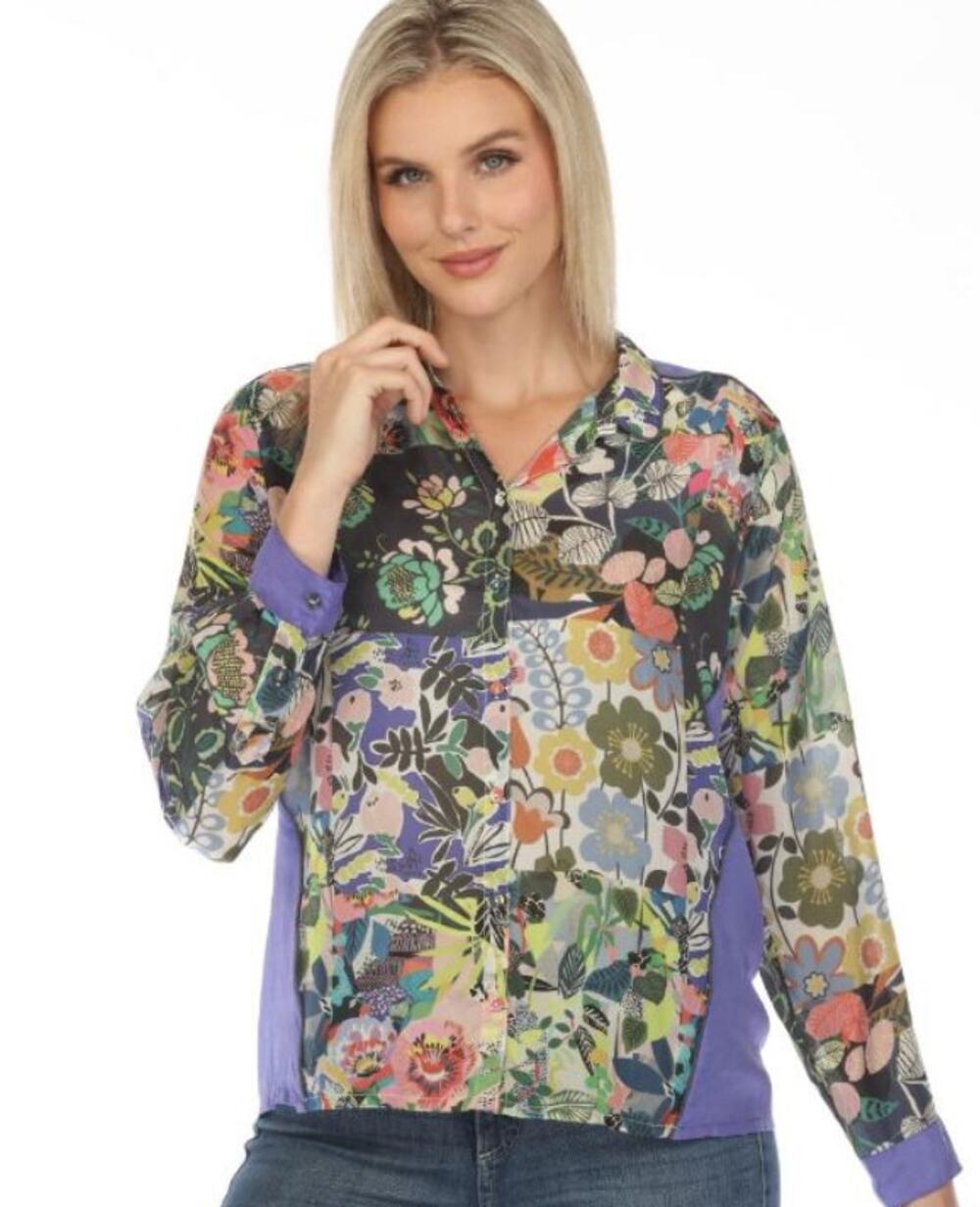NWT Johnny Was Chelsea Astra Button Down Silk Shirt Boho Chic 